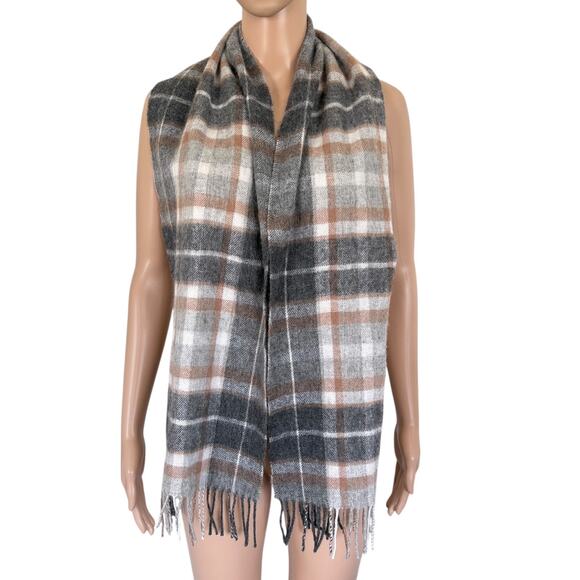 Joseph & Feiss Wool Plaid Scarf British Heritage Preppy Academia Neutral - Picture 1 of 6